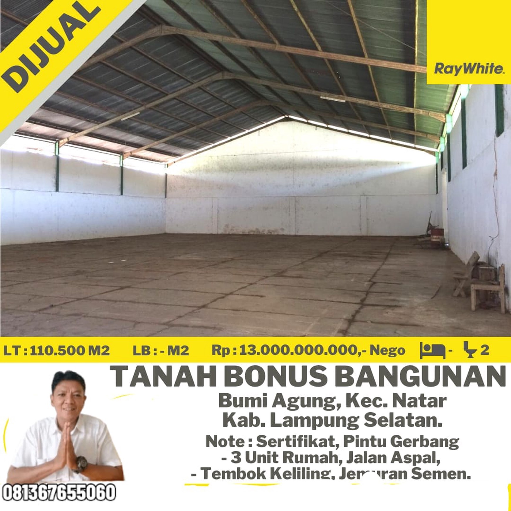 DIJUAL TANAH BONUS GUDANG DI NATAR LAMPUNG SELATAN