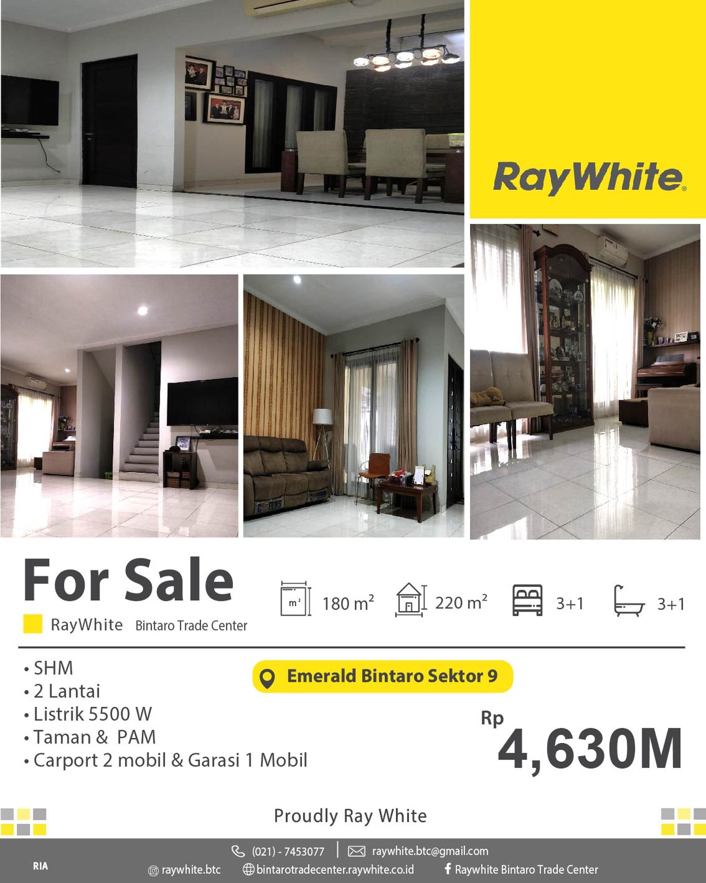 Rumah 2 Lantai SHM Siap Huni KT 3+1 KM 3+1 @Bintaro Sektor 9.