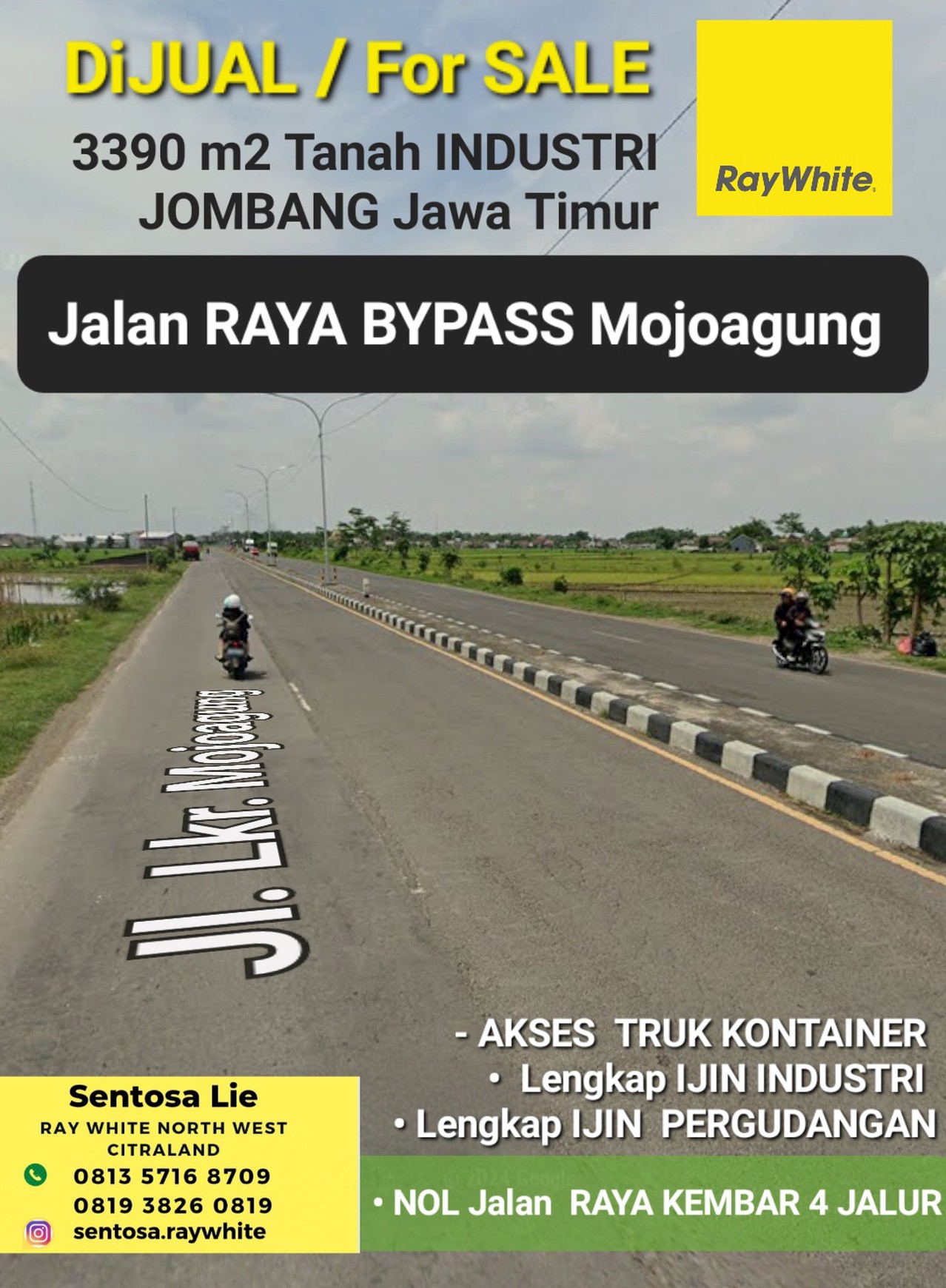 MURAH Dijual 3390 m2 Tanah Industri Raya Bypass Mojoagung - Jombang - Jawa Timur - Nol Jalan Raya Kembar 4 Jalur - Akses Truk Kontainer