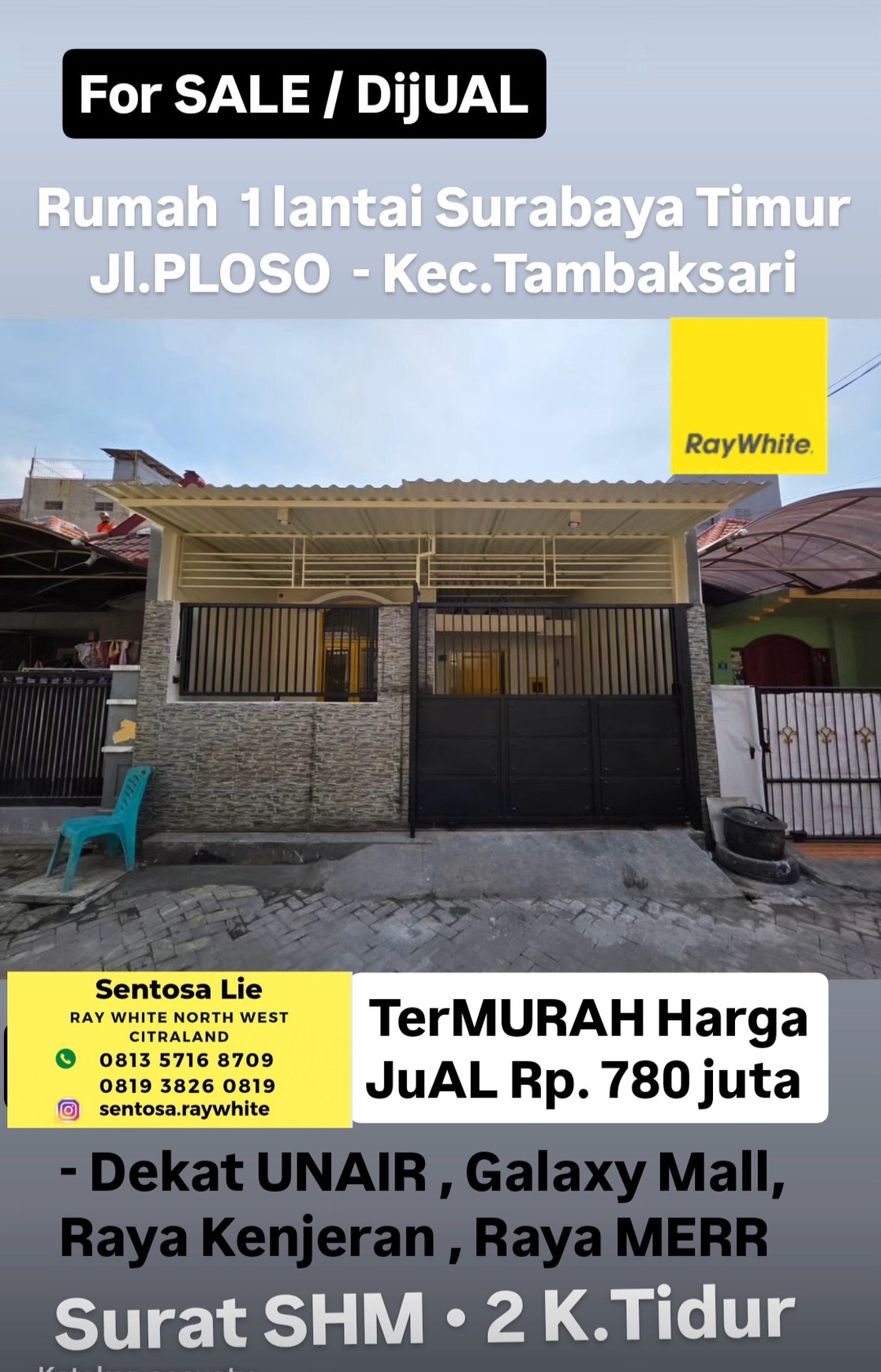 MURAH Rp.700 Juta-an Dijual Rumah Surabaya Timur Di Jalan Ploso- Tambak Sari - Surat Shm - Dekat Unair, Merr, Galaxy Mall, Raya Kenjeran