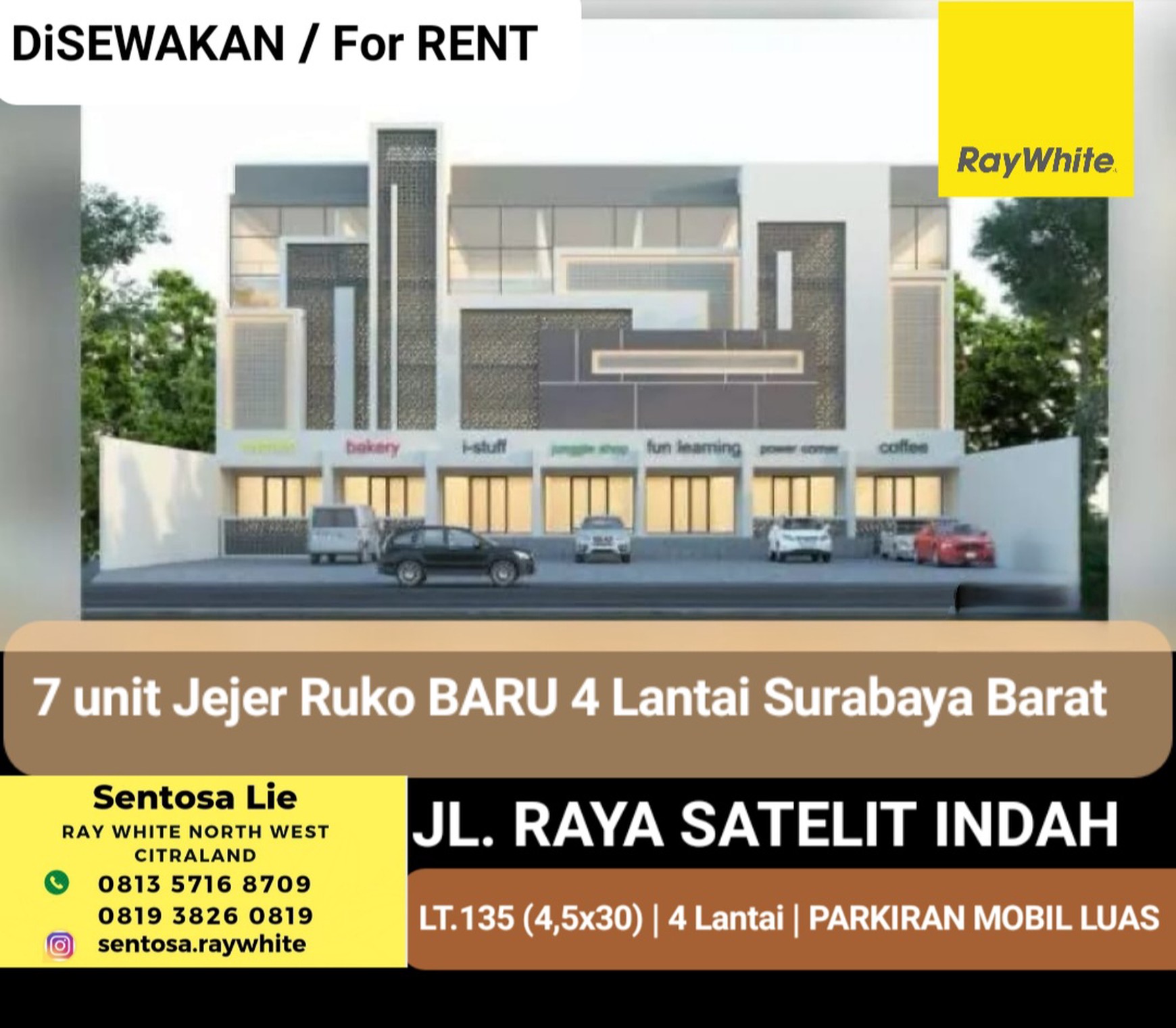 Disewakan 7 Unit Sejajar Ruko Raya Satelit Indah - Tanjungsari - Sukomanunggal - Surabaya Barat.- Parkiran Mobil Luas - Komersial Cocok Buat Segala Usaha Dekat Sma Gloria, Rs Mitra Keluarga