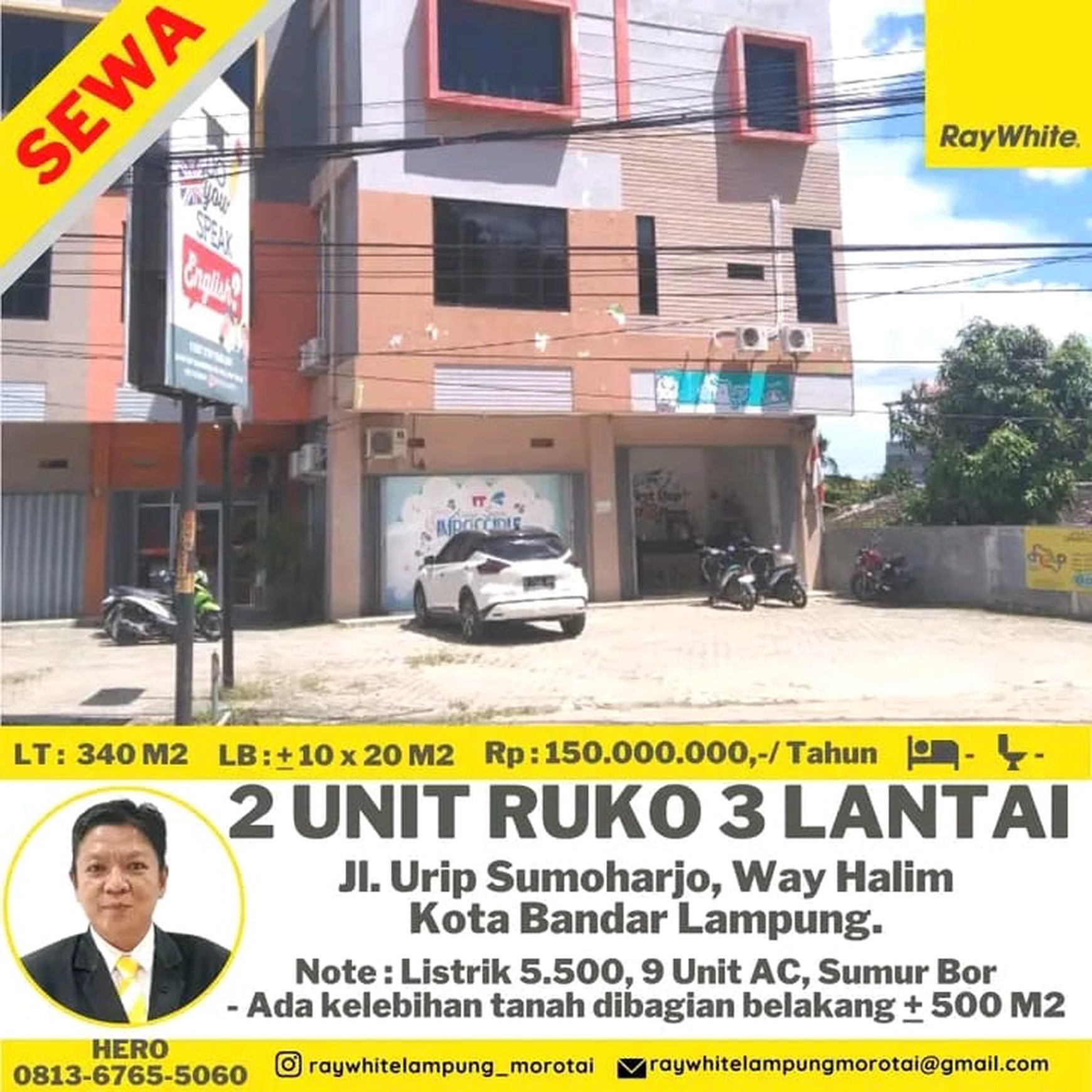DISEWAKAN RUKO 3 LANTAI DI JL.URIP SUMOHARJO BANDAR LAMPUNG