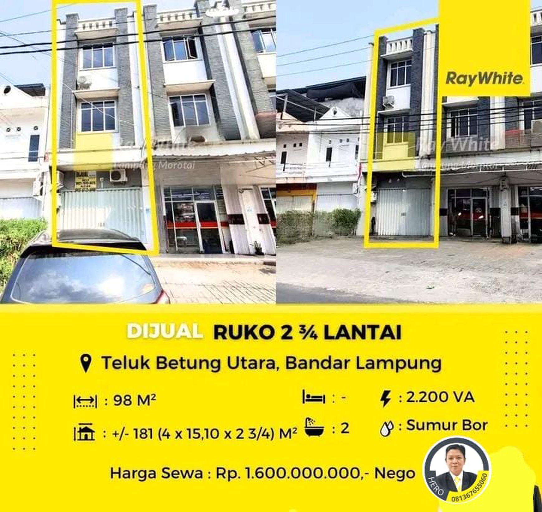DIJUAL RUKO 2,75 LANTAI DI TELUK BETUNG UTARA KOTA BANDAR LAMPUNG