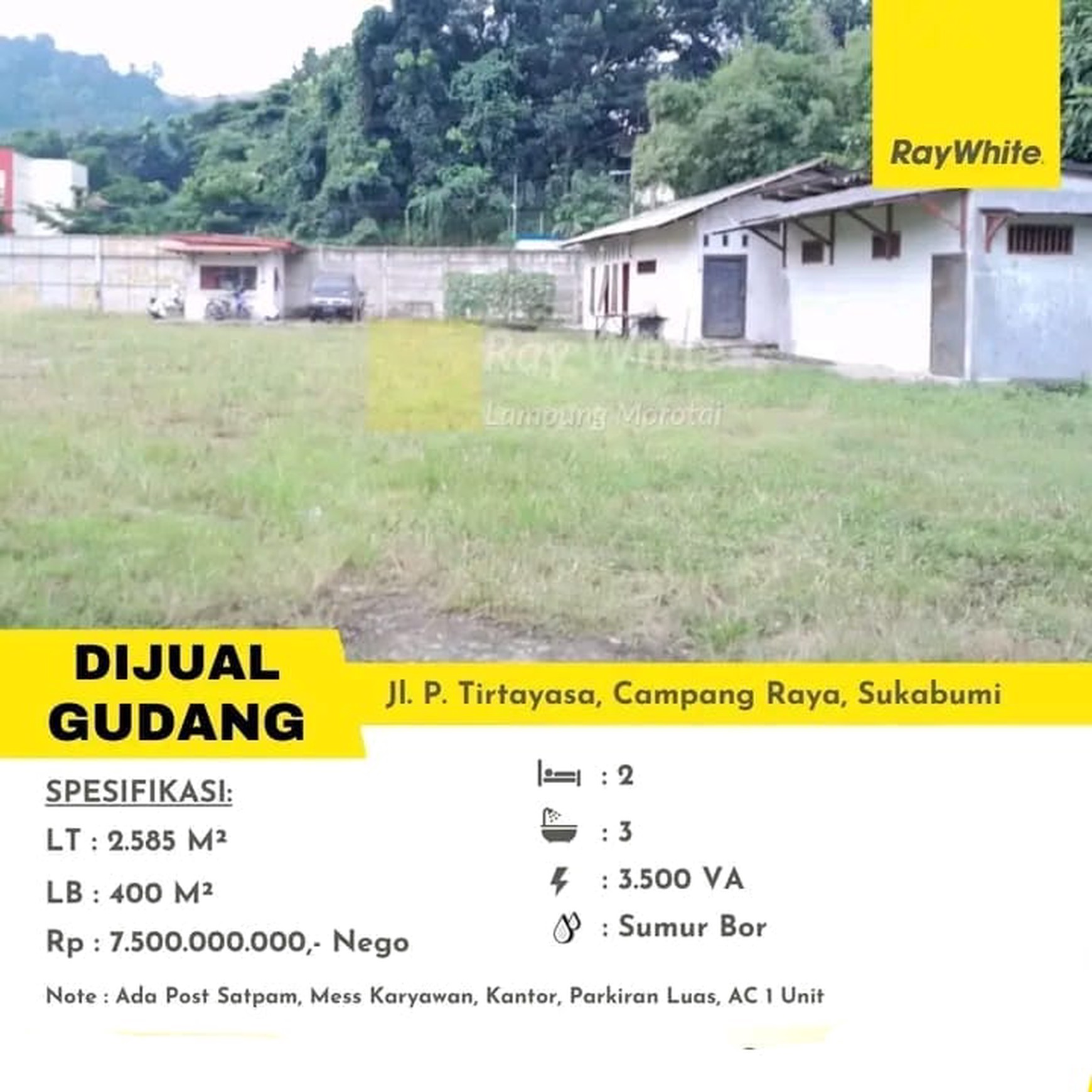 DIJUAL GUDANG DI JL.P.TIRTAYASA SUKABUMI BANDAR LAMPUNG