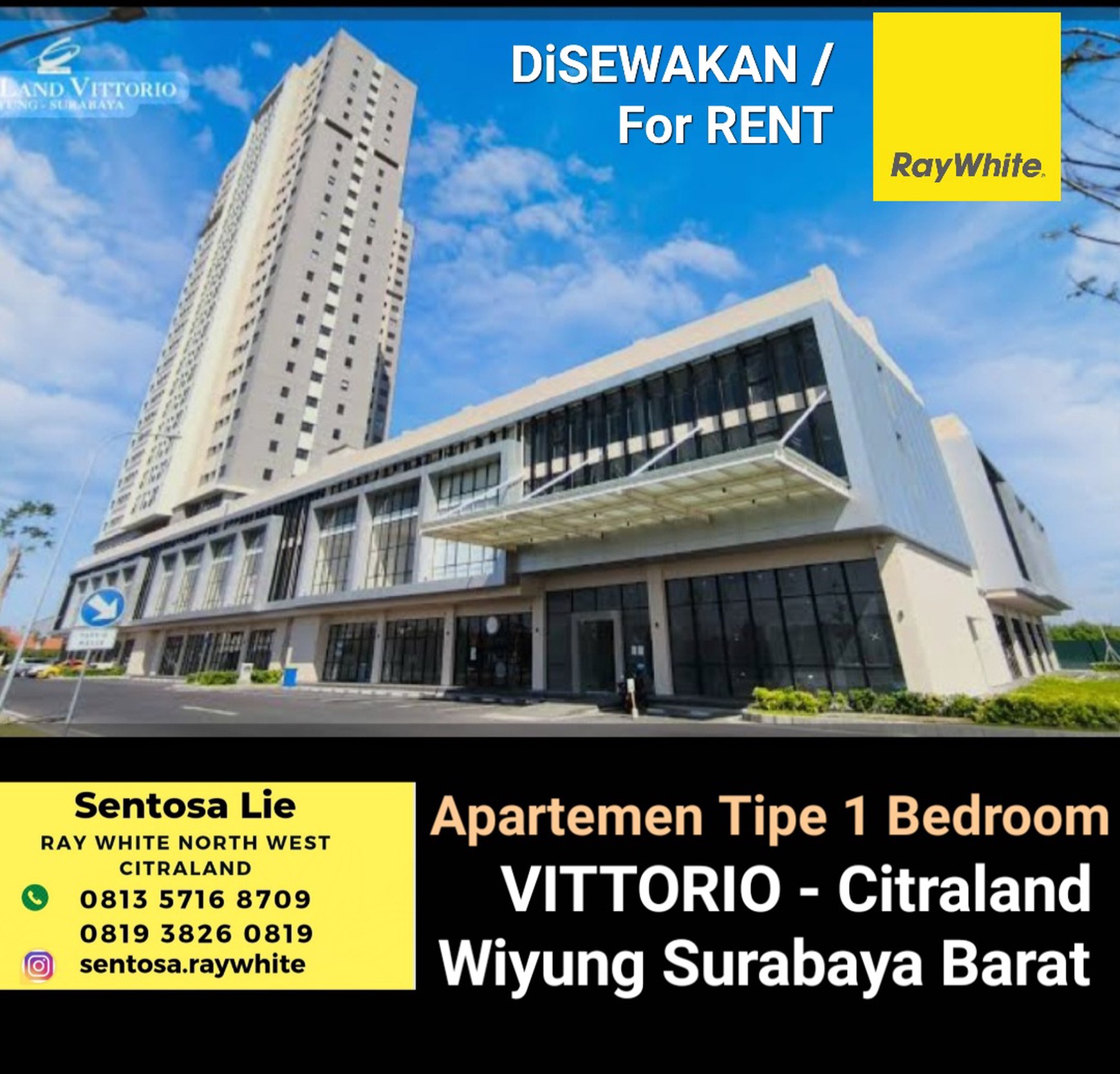 Disewakan Apartemen Citraland Vittotio Tipe 1 Bedroom Full Furnished Tower Alessandro - Lantai 19 - Area Wiyung Dekat Pakuwon Mall