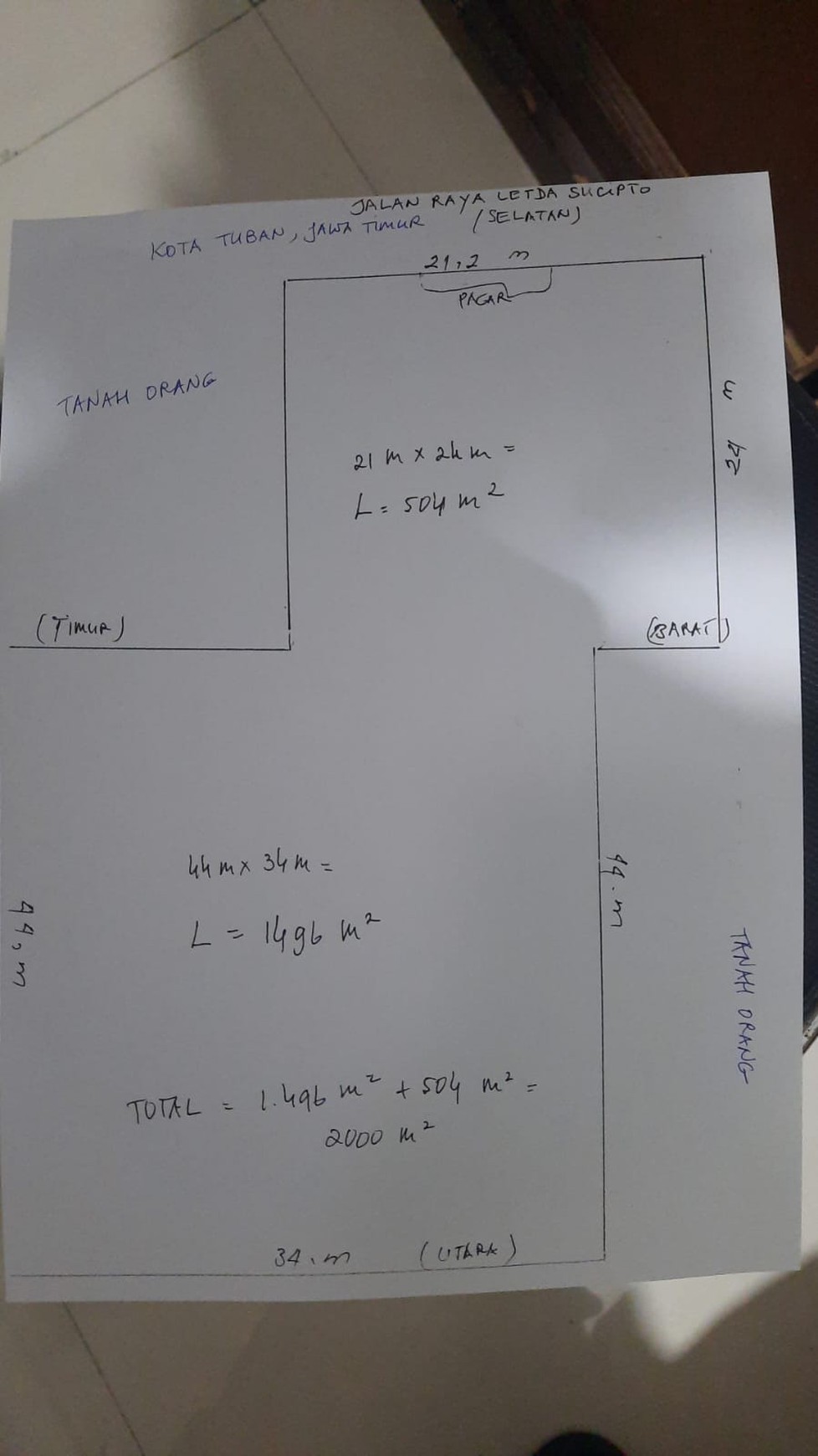 Jual Tanah Murah dan Luas Berlokasi Strategis di Tuban