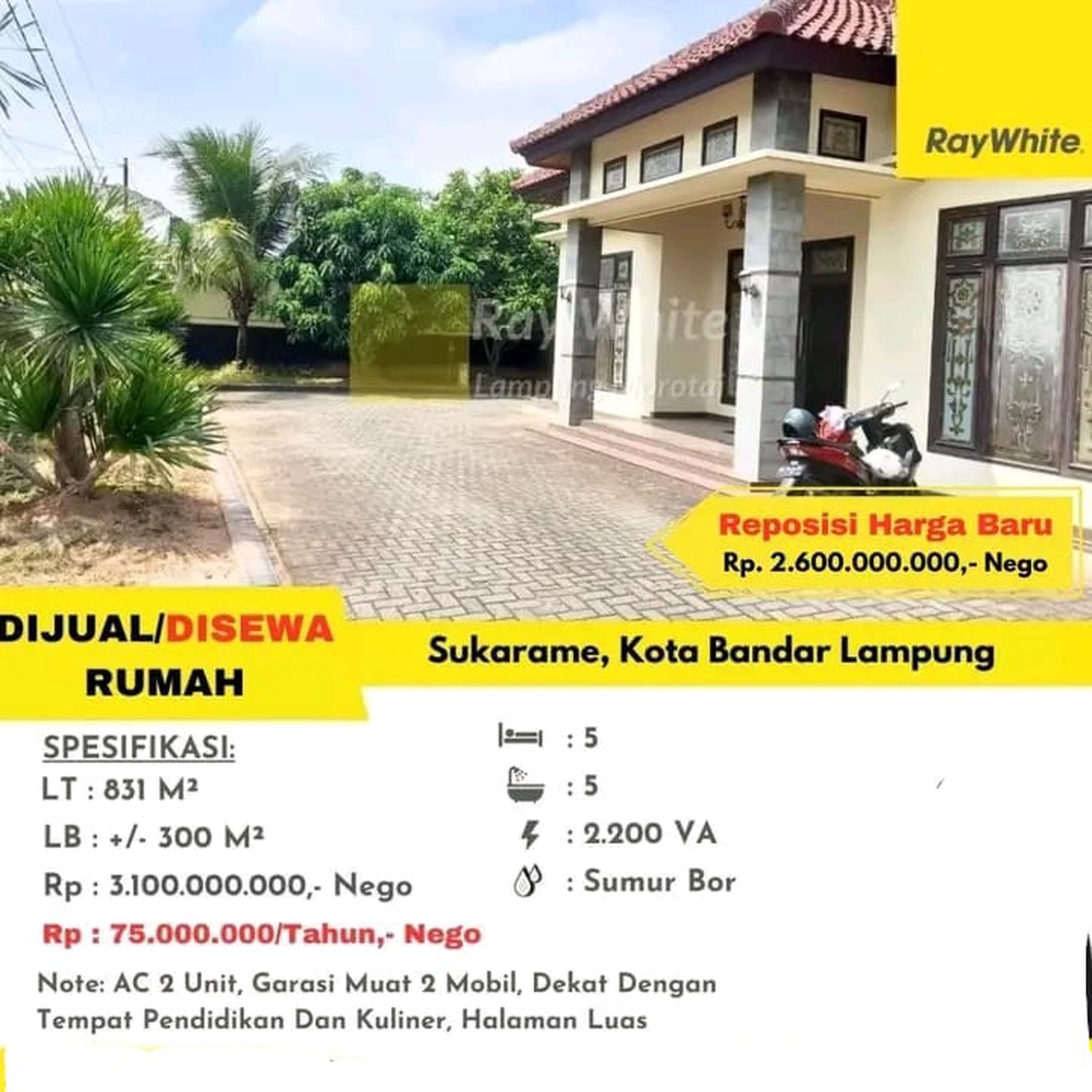 DIJUAL/SEWAKAN RUMAH DI SUKARAME KOTA BANDAR LAMPUNG