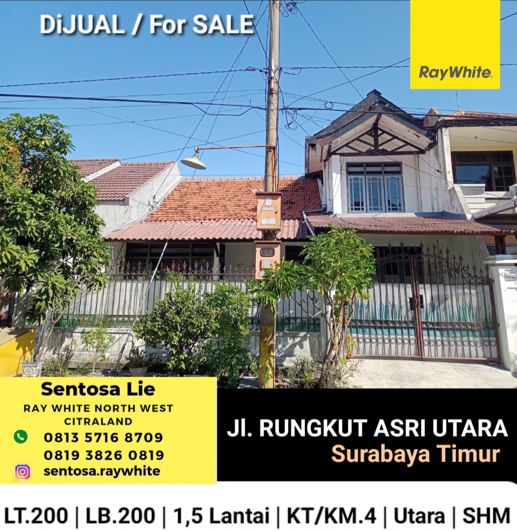 Dijual 200 m2 Rumah Rungkut Asri Utara - Kali Rungkut Dekat Trans Mart Rungkut, Superindo