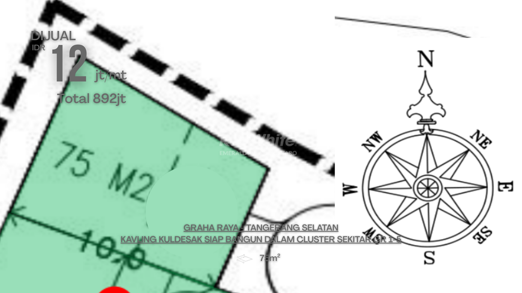 RARE UNIT! Tanah 75 m2 di Graha Raya Bintaro - Dalam Cluster Aktif 90% Huni - Hanya 12jt per meter