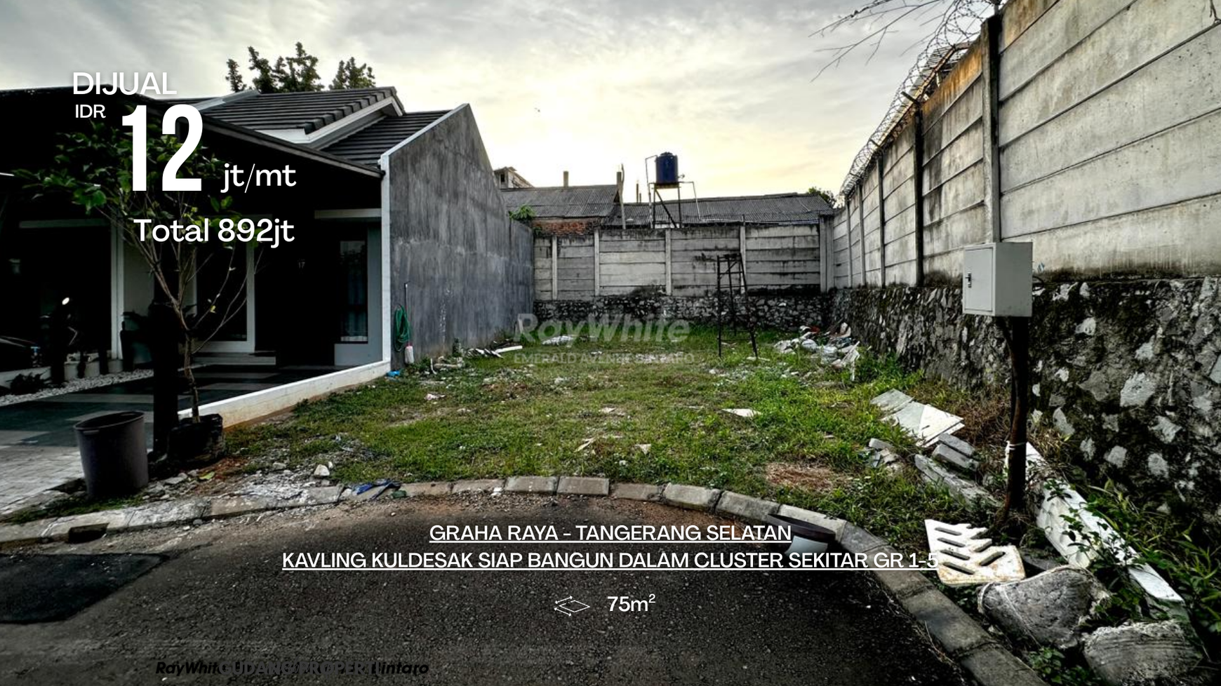 RARE UNIT! Tanah 75 m2 di Graha Raya Bintaro - Dalam Cluster Aktif 90% Huni - Hanya 12jt per meter