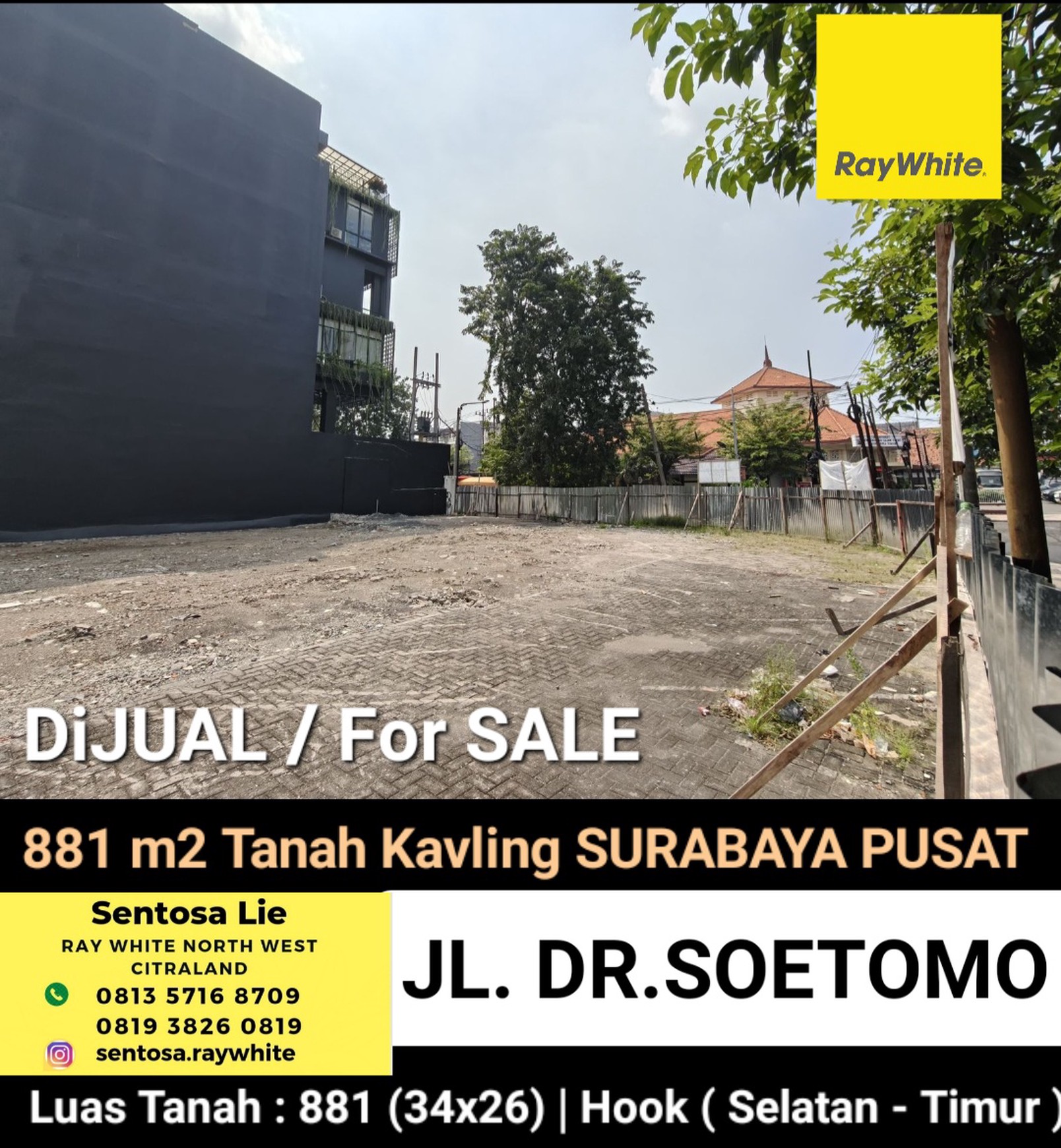 Dijual 881 M2 Tanah Kavling Jalan Dr. Soetomo - Tegalsari.- Surabaya Pusat - Nol Jalan Komersial Area Dekat Raya Darmo, Bon Ami, Bank