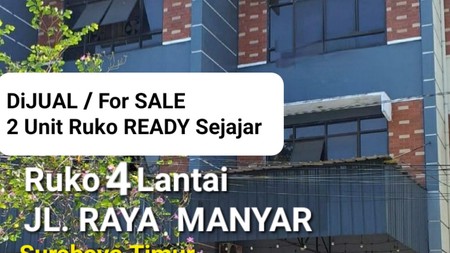 Dijual 2 Unit Ruko Raya Manyar - Menur Pumpungan Surabaya Timur - Bangunan 4 Lantai Cocok Buat Segala Usaha