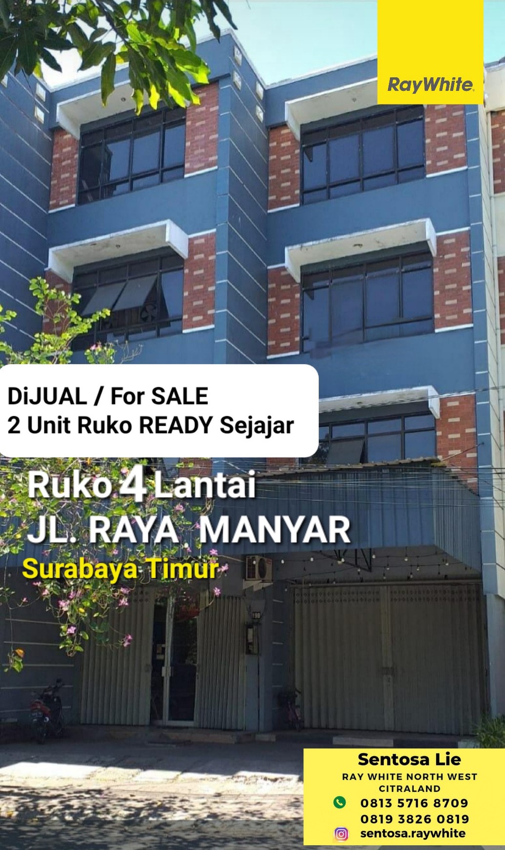 Dijual 2 Unit Ruko Raya Manyar - Menur Pumpungan Surabaya Timur - Bangunan 4 Lantai Cocok Buat Segala Usaha