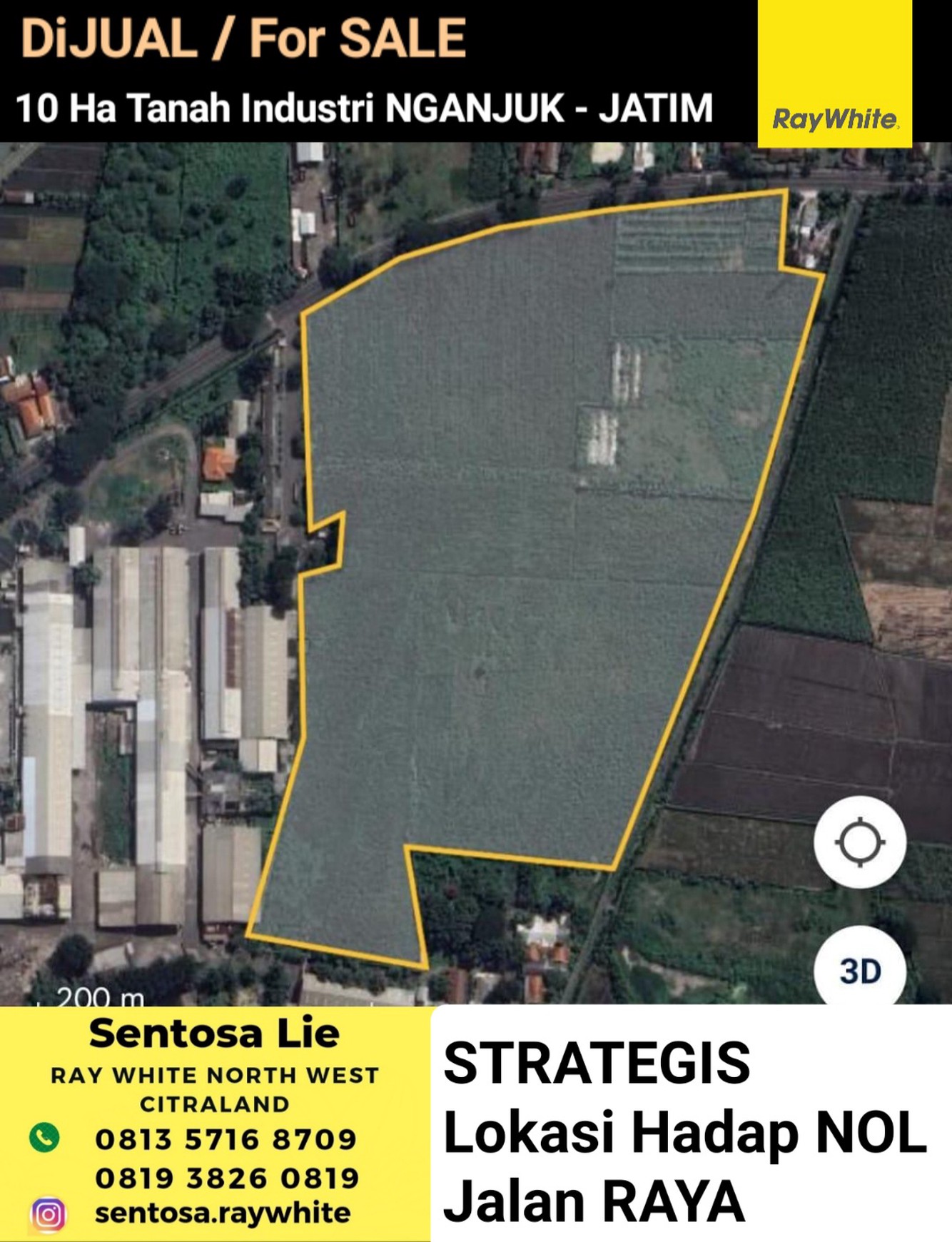 MURAH Dijual 10 Ha Tanah Industri Nganjuk Jawa Timur di Nol Jalan Raya Panglima Sudirman - Nglawak  - Kertosono - Nganjuk JATIM Strategis Lokasi