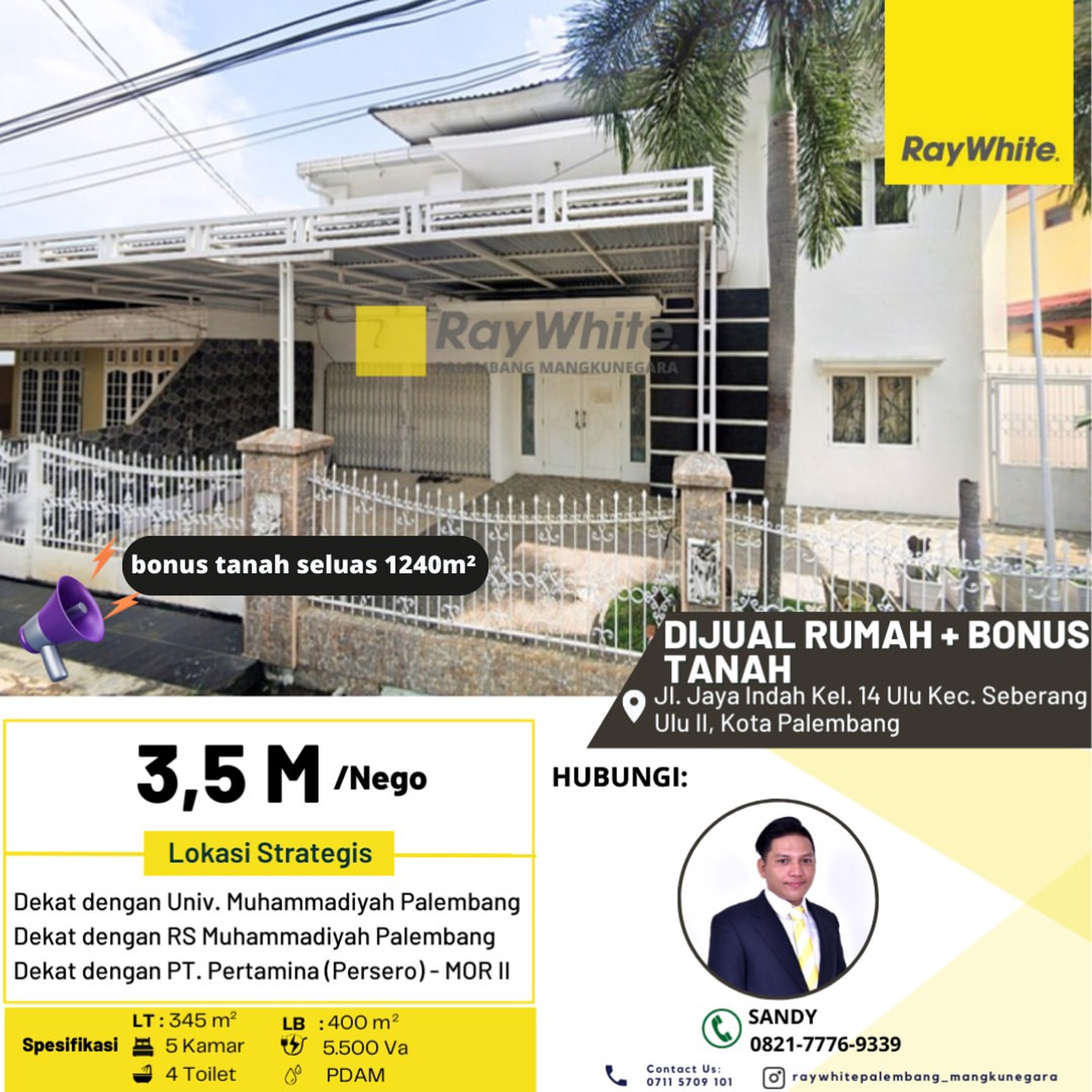 RUMAH + BONUS TANAH TENGAH KOTA PALEMBANG 