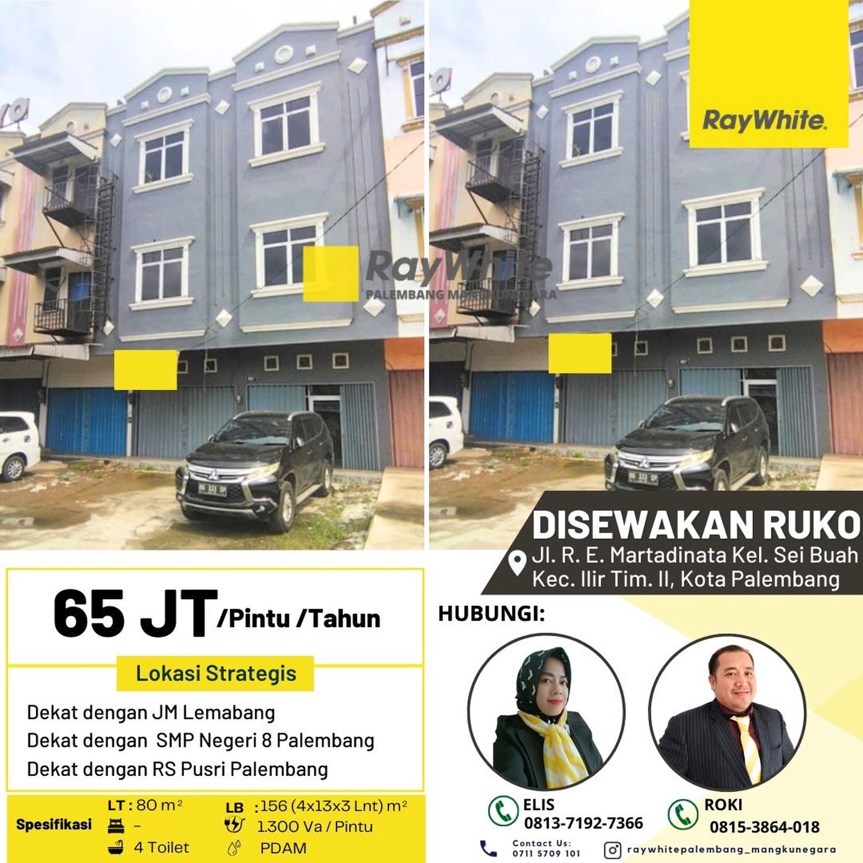 Disewakan ruko 2 pintu Jl R.E Martadinata di palembang