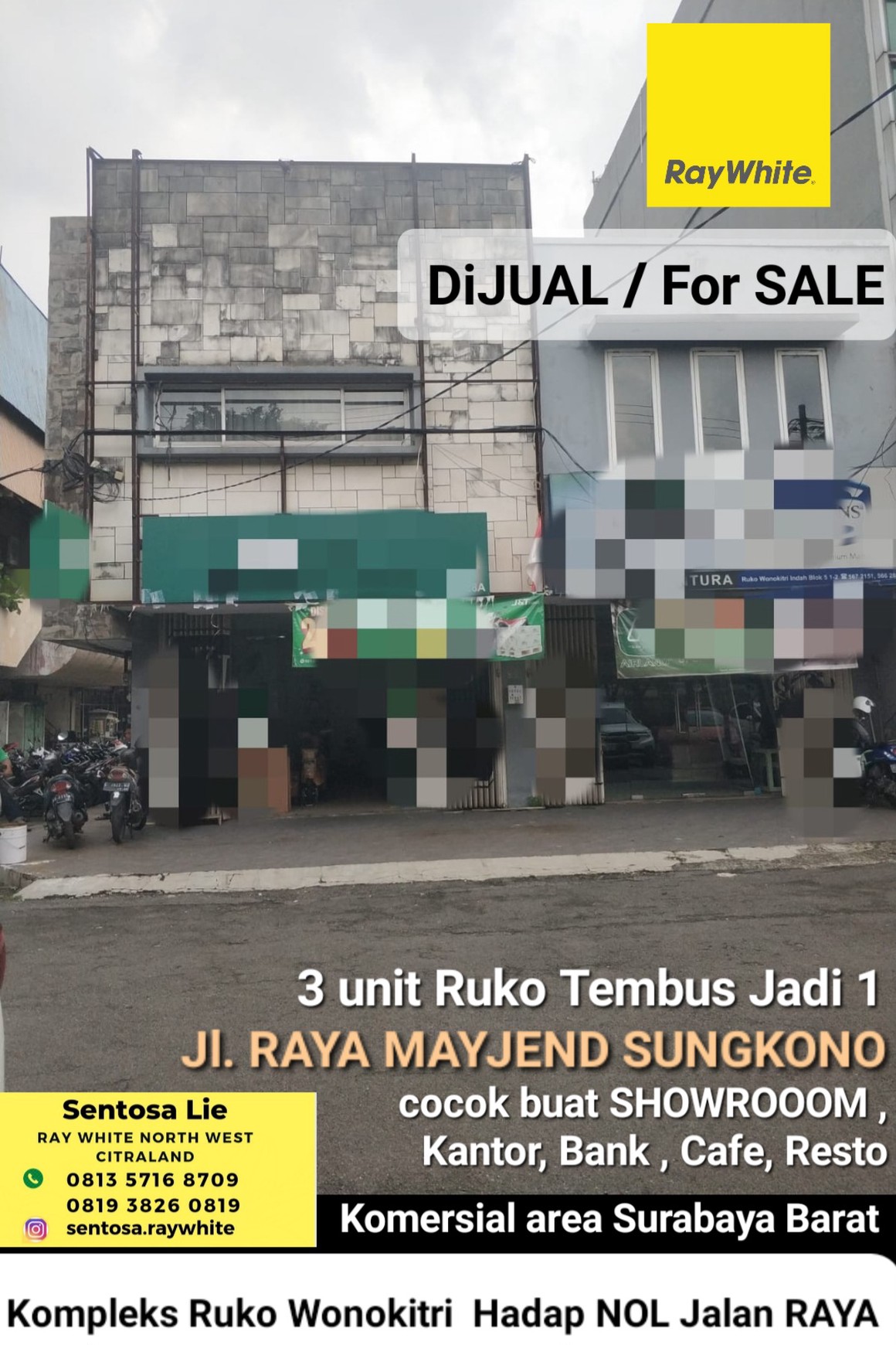 MURAH Dijual 3 Unit Jejer Ruko Nol Jalan Raya Mayjen Sungkono Surabaya Barat - Kompleks Ruko Wonokitri - Lebar 10 Meter - Komersial Area Cocok Buat Segala Usaha 
