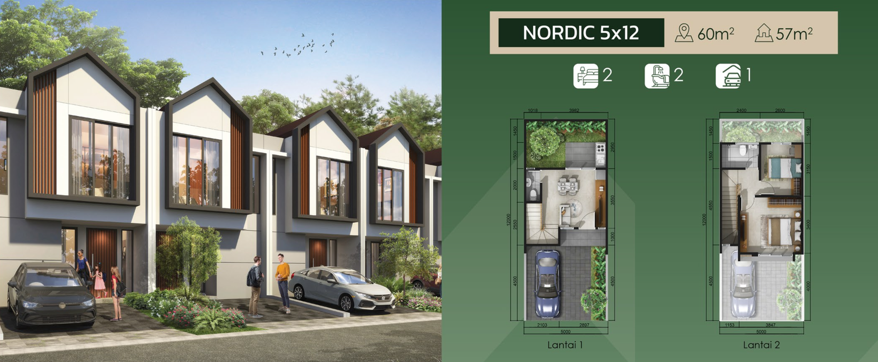 Rumah Lebar 5x12 Kebayoran Harmony Tipe Nordic 2 lantai Dekat Sekolah dan Tol
