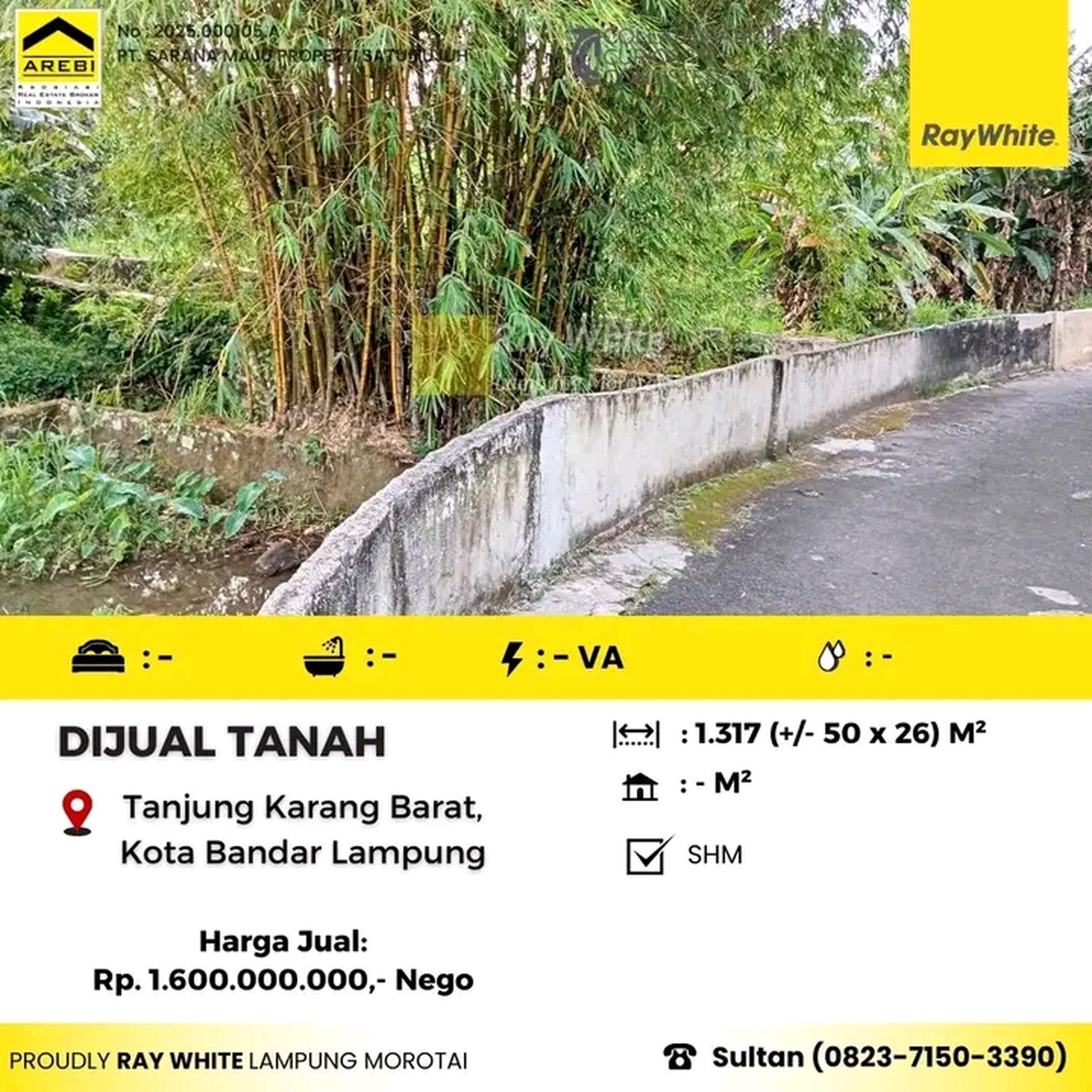 tanah luas 1317 m2 di segalamider bandar lampung