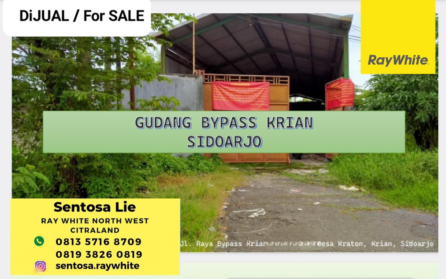Dijual 351 m2 Gudang Nol Jalan Raya Bypass Krian Sidoarjo Jawa Timur - Plus Ruang Kantor - Dekat Akses Tol, Polsek Krian