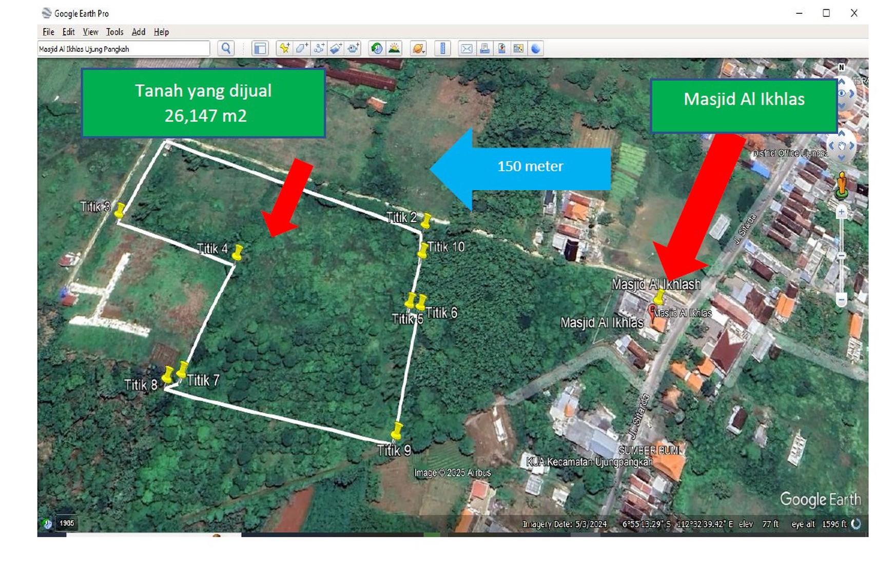 Dijual Tanah Perkebunan di Ujung Pangkah Gresik !