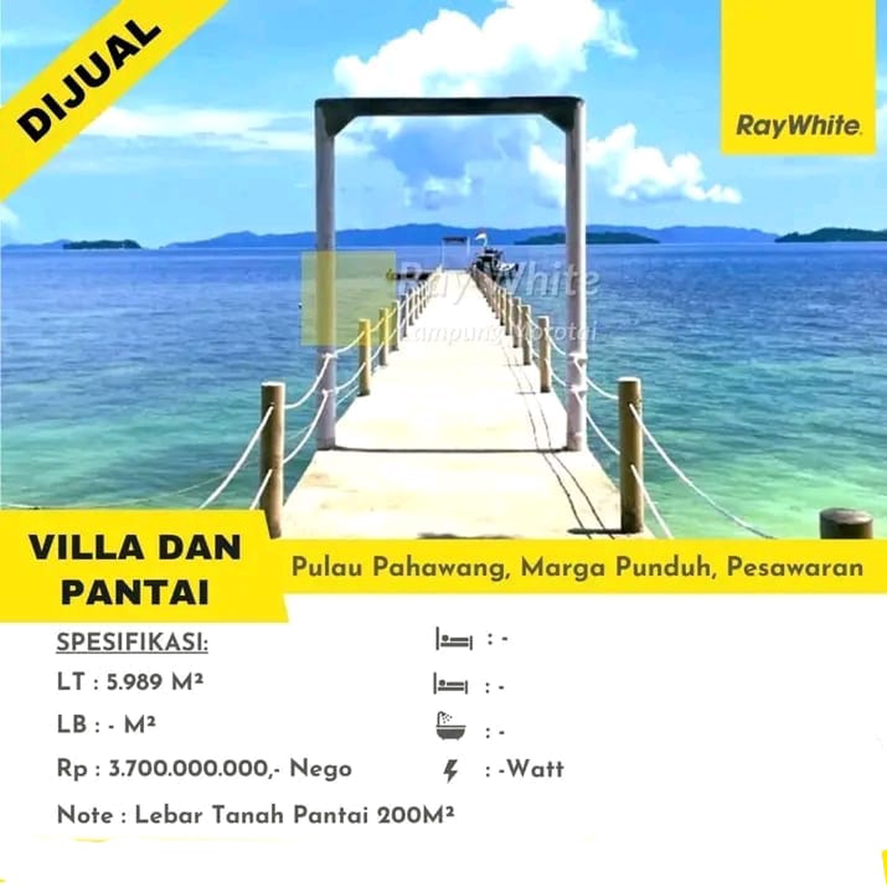 DIJUAL VILA DAN TANAH PANTAI DI PUNDUH PIDADA, PESAWARAN
