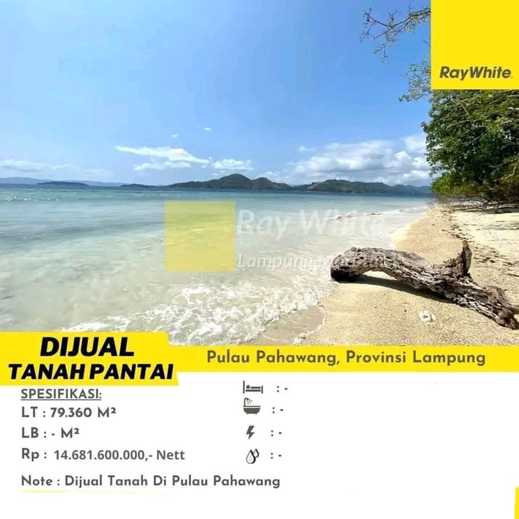 DIJUAL TANAH PANTAI BERLOKASI DI PULAU PAHAWANG , LAMPUNG SELATAN