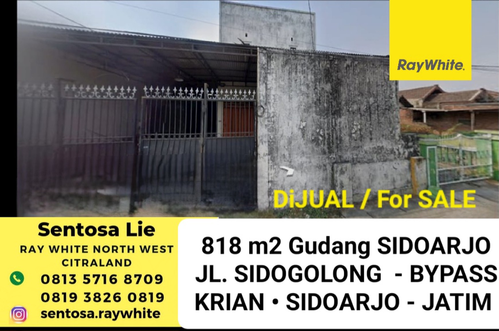 Dijual 818 m2 Gudang Bypass Krian Sidoarjo Jatim Di Jalan Sidogulung - Akses Colt Diesel Ban Double Cocok Buat Semi Industri, Ada Mess Karyawan, Ruang Kantor