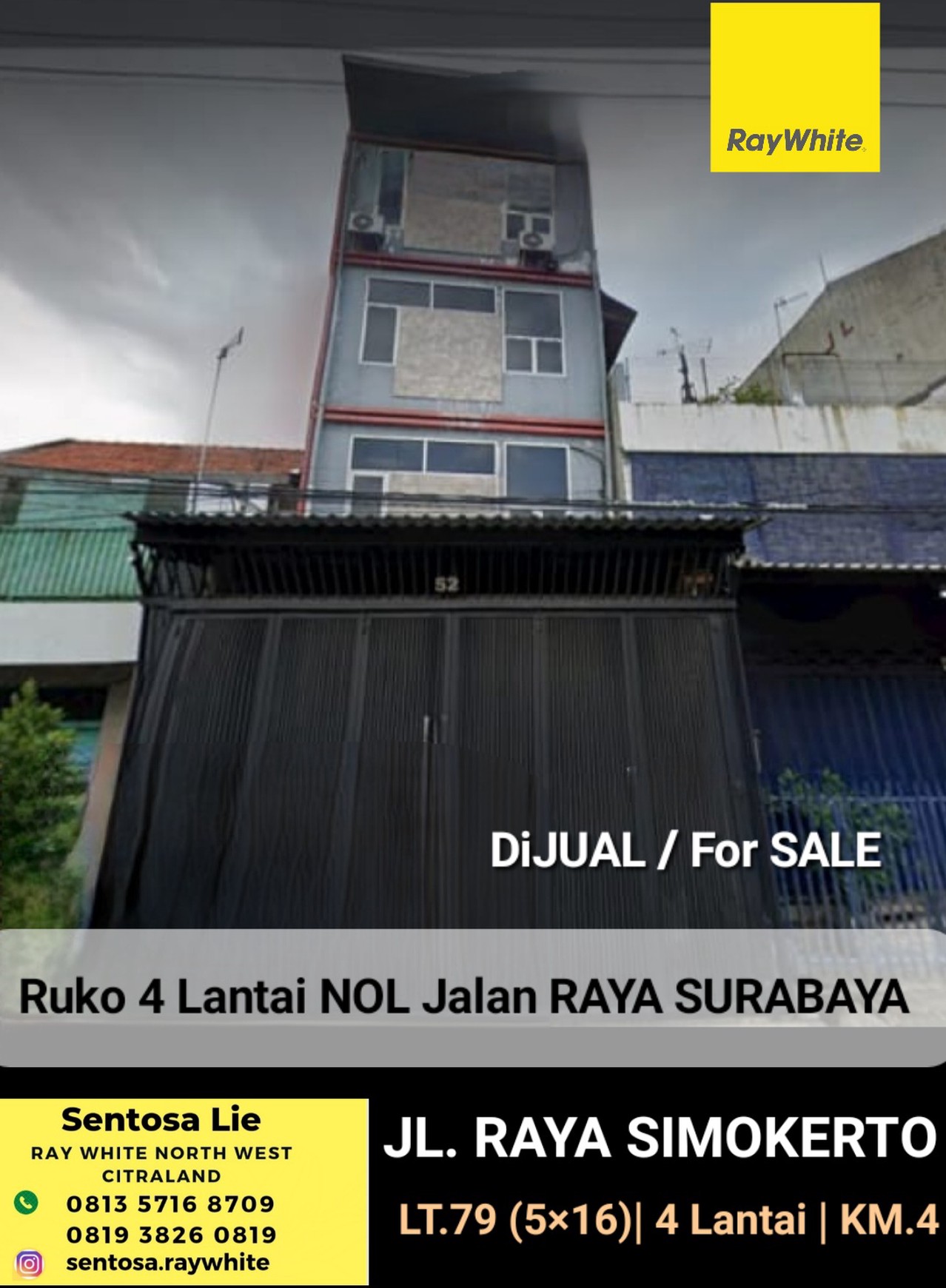Dijual Ruko Jalan Raya Simokerto - Nol Jalan Raya Kembar Komersial area Cocok Buat Segala Usaha Dekat Kapasan, Pasar Atom, Raya Kenjeran