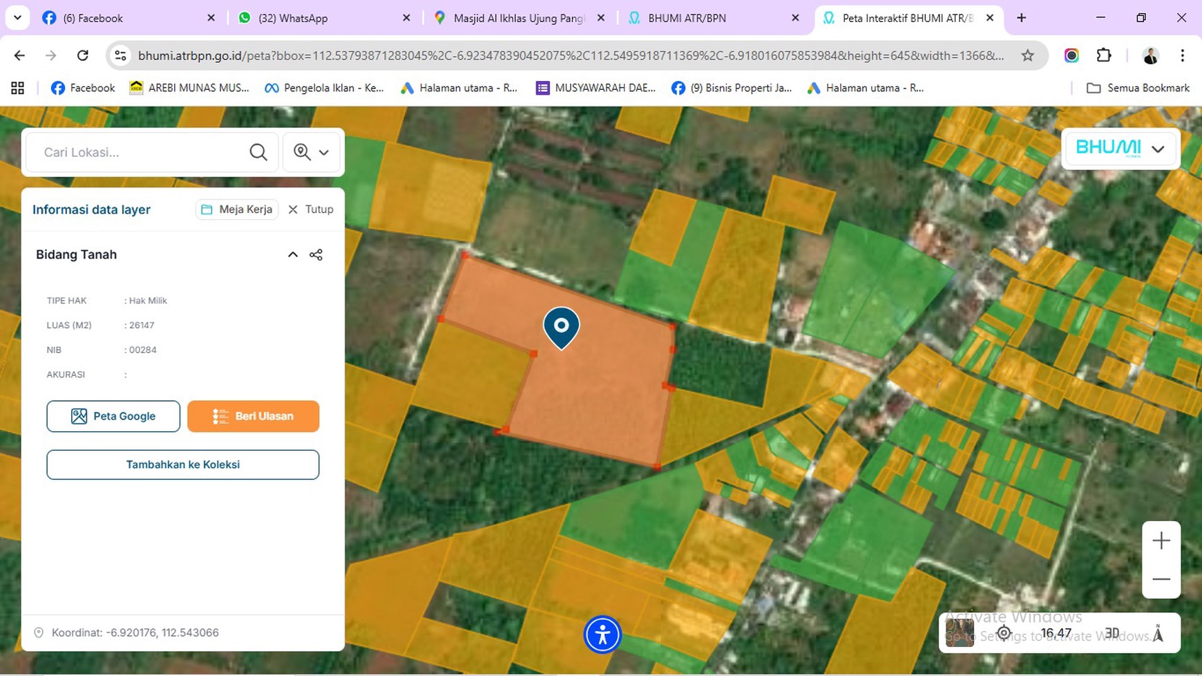 Tanah Kebun Mangga SHM 26.147 m² di Ujung Pangkah Gresik