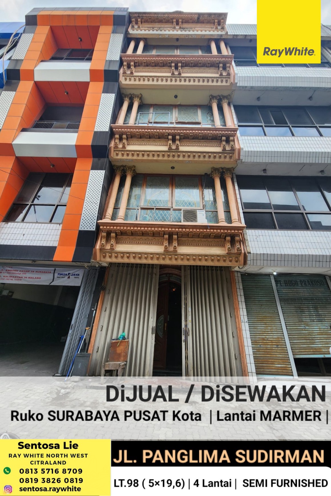 Disewakan Ruko Jalan Panglima Sudirman - Surabaya Pusat Dekat Area Perkantoran, Hokky Buah, Monumen Bambu Runcing , Tunjungan Plaza - Spesial Lantai Marmer Bonus Semi Furnished