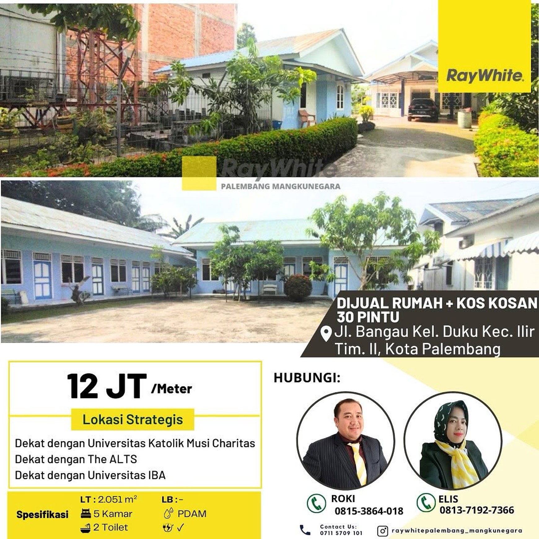 Dijual Cepat Rumah + Kos-Kos'an di Jl Bangau Kota Palembang