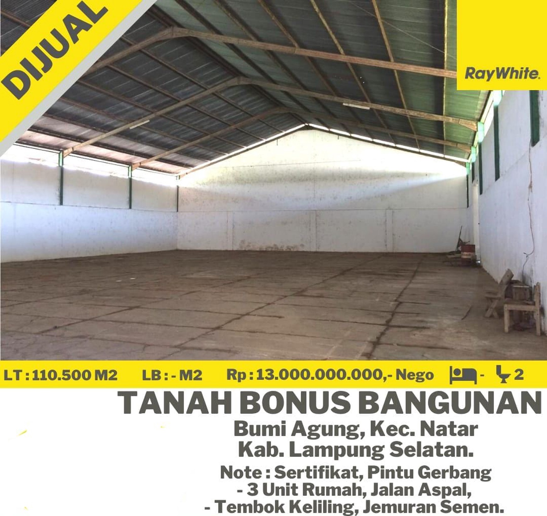 Dijual gudang murah di Natar