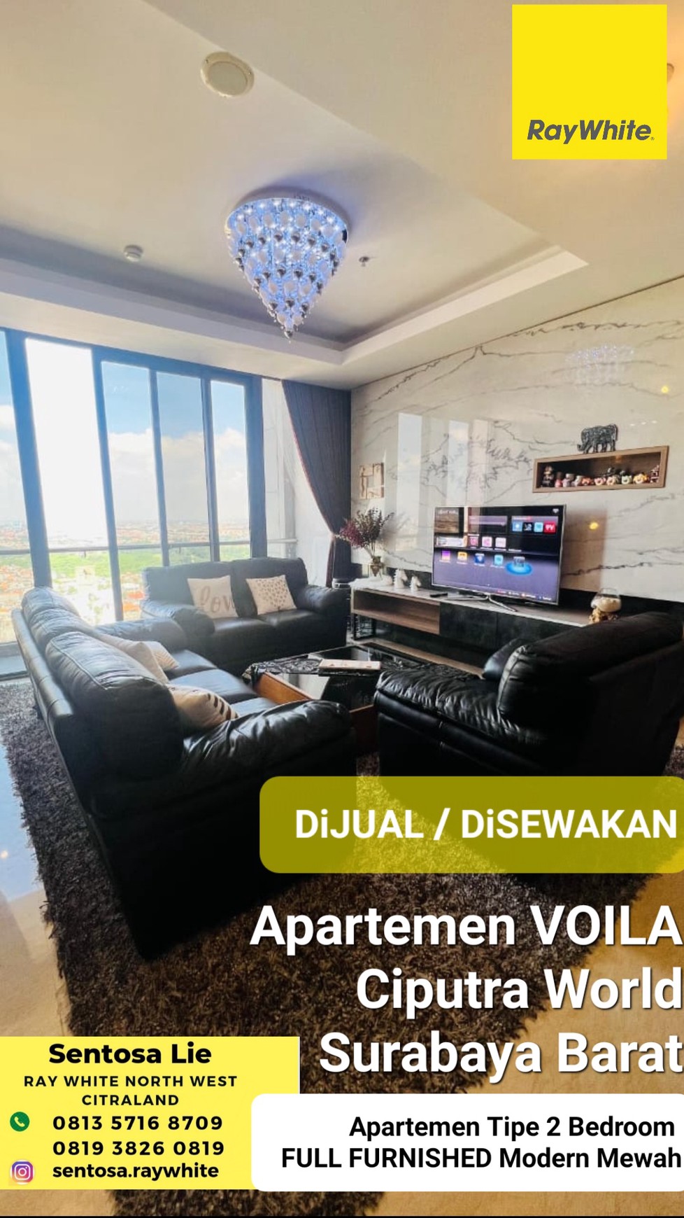 MURAH Disewakan Apartemen Voila Ciputra World Tipe 2 Bedroom Full Furnished Modern Mewah Spesial Private Balkony - Akses Mall Ciputra World Surabaya