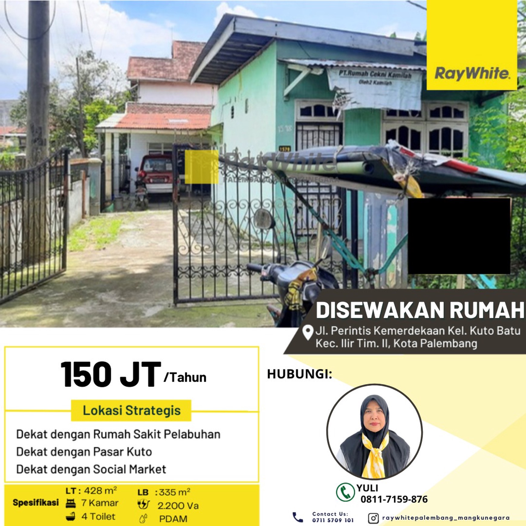 Disewakan Rumah di Jl. Perintis Kemerdekaan Kel.Kuto Batu Kec. Ilir Tim. II, Kota Palembang