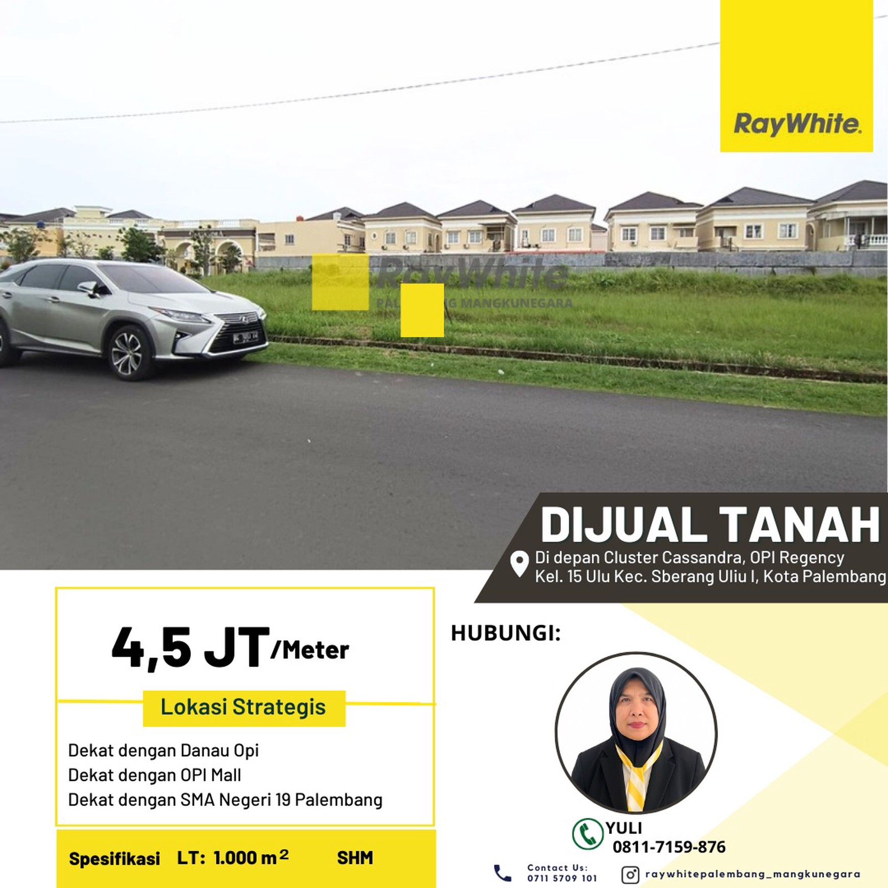 Dijual Tanah di Di depan Cluster Cassandra, OPI Regency Kel. 15 Ulu Kec. Sberang Ulu I, Kota Palembang