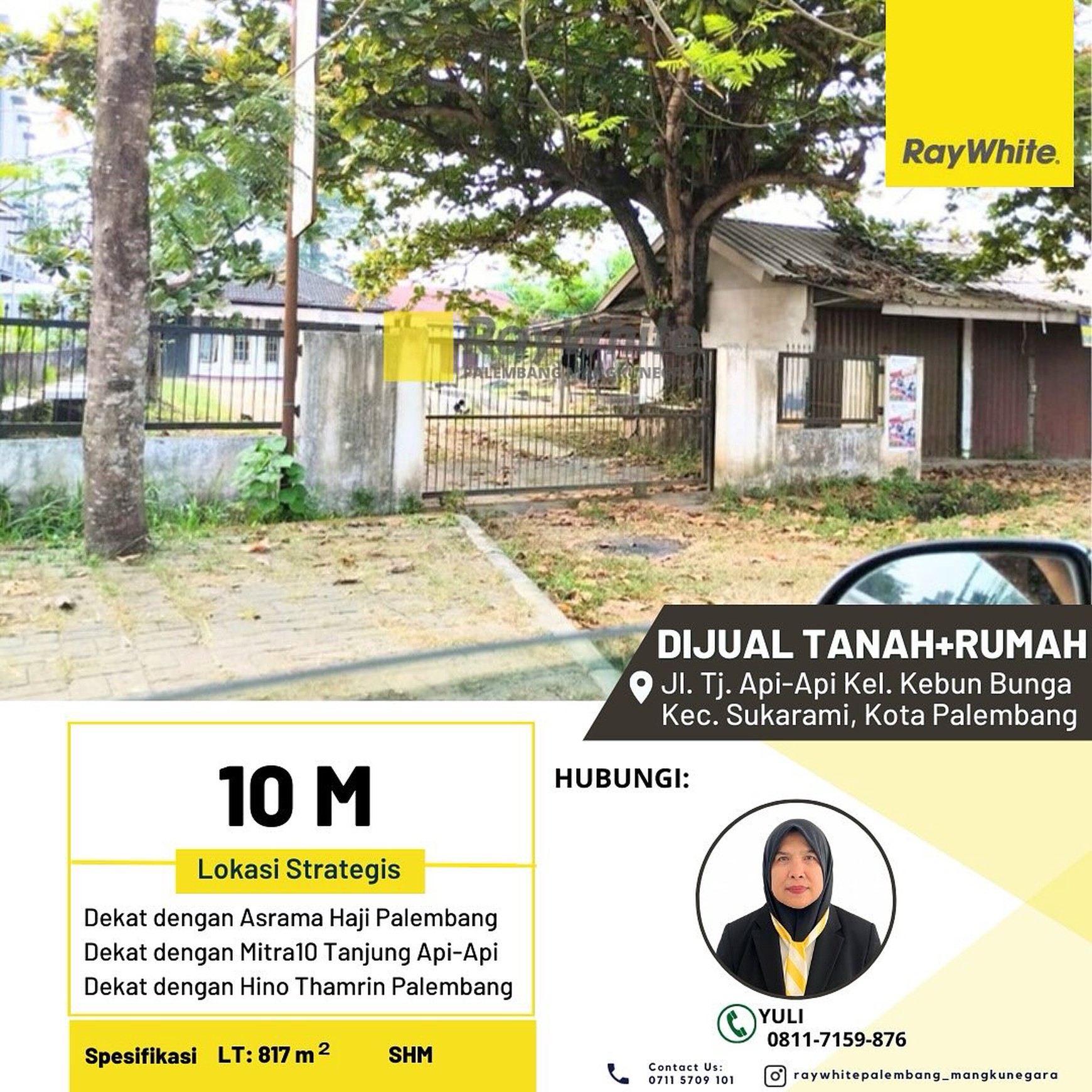 Dijual Tanah + Rumah di Jl. Tj. Api-Api Kel. Kebun Bunga Kec. Sukarami, Kota Palembang