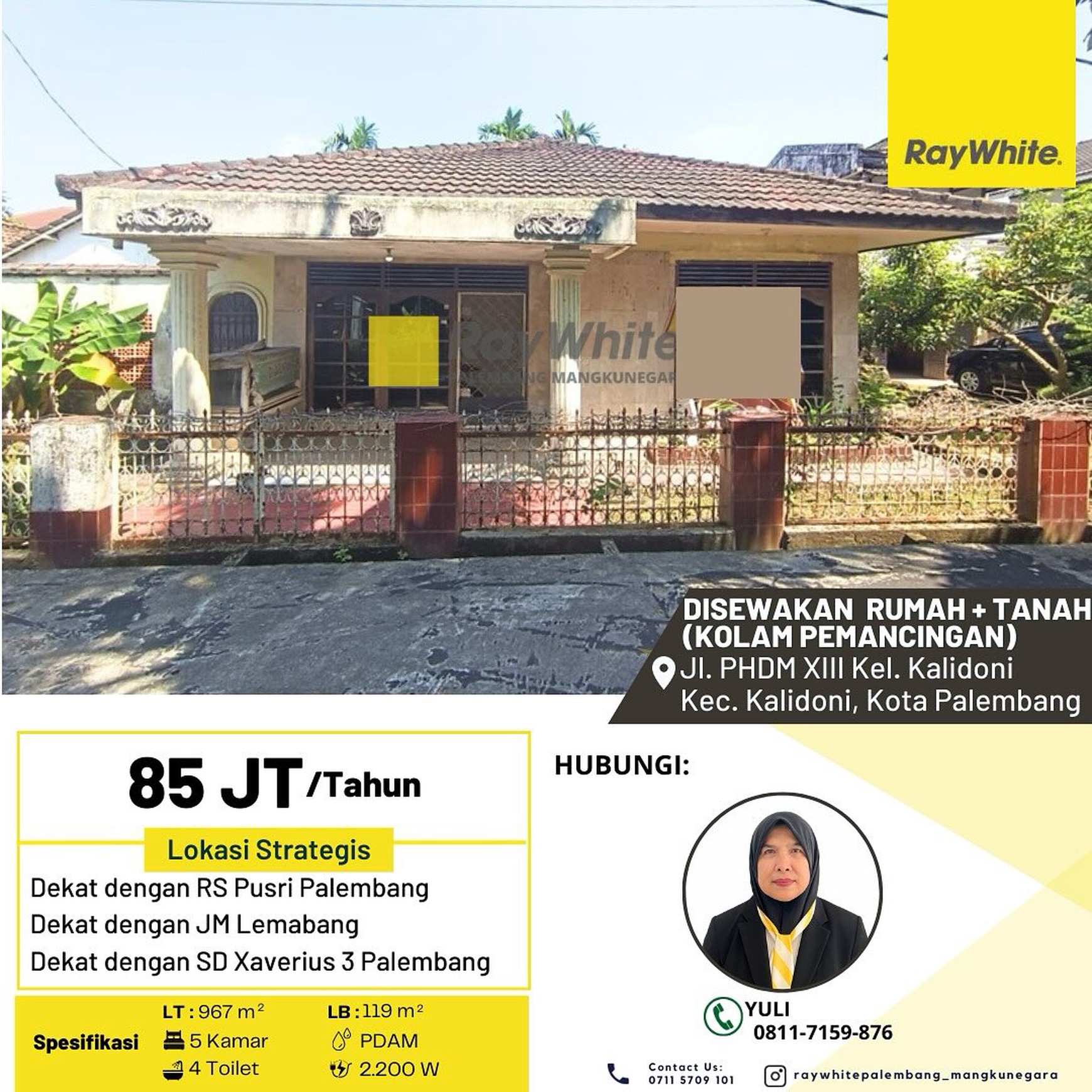 Disewakan Rumah + Tanah di Jl. PHDM XIII Kel. Kalidoni Kec. Kalidoni, Kota Palembang