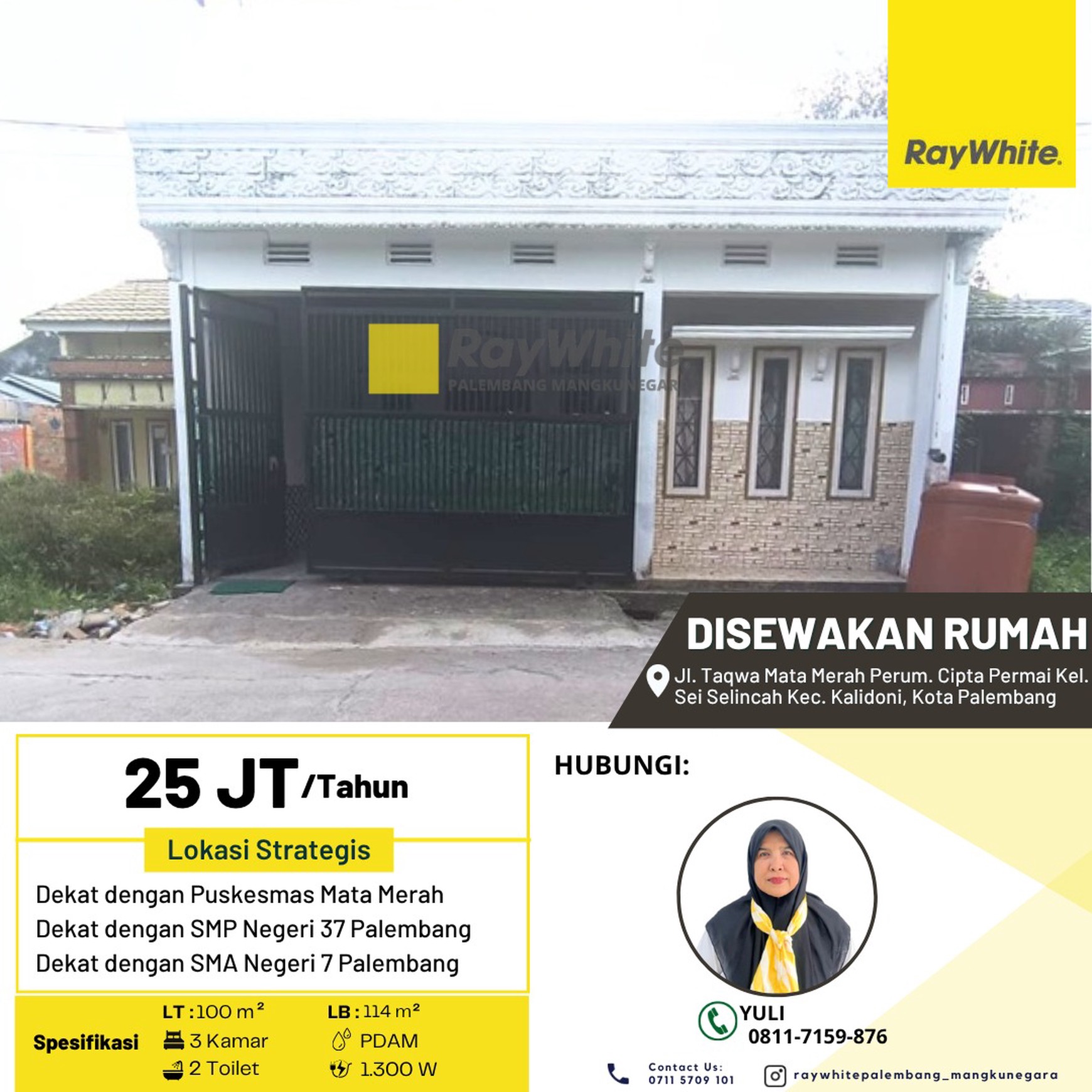 Disewakan Rumah di Jl. Taqwa Mata Merah Perum. Cipta Permai Kel. Sei Selincah Kec. Kalidoni, Kota Palembang