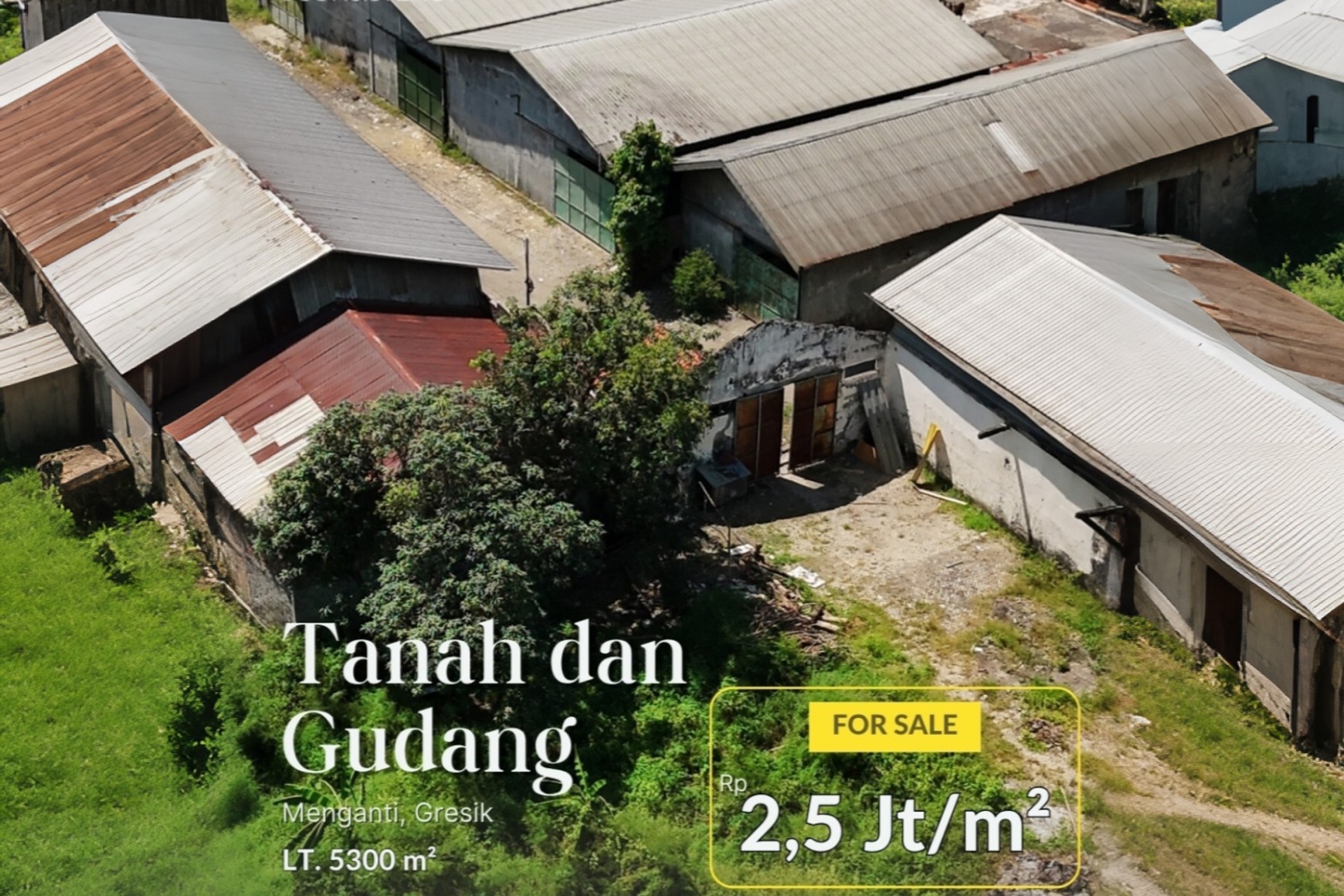 Jual Tanah + Gudang Murah Termurah Di Menangti Gresik dekat tol Surabaya Porong
