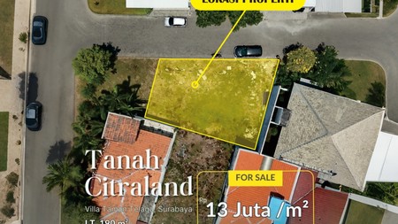 Tanah Dijual Murah dan Luas Berlokasi Strategis di Villa Taman Telaga Citraland, Surabaya