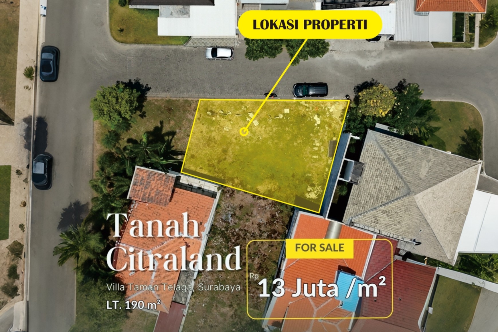 Tanah Dijual Murah dan Luas Berlokasi Strategis di Villa Taman Telaga Citraland, Surabaya