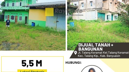 DIJUAL WAREHOUSE GUDANG, TANAH LUAS 1.648 M, BANGUNAN PERKANTORAN SERTA MESS Jl. Talang Keramat Banyuasin Talang Kelapa