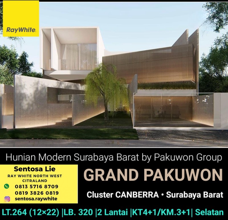 MURAH LUAS Dijual Rumah Baru Grand Pakuwon Canberra - Tandes - Surabaya Barat Dekat Sekolah Sampoerna Academy, Surabaya Grammar School, Food Junction Pakuwon, Margomulyo