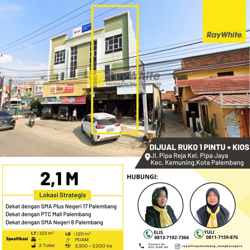 Dijual Ruko di Jl. Pipa Reja Kel. Pipa Jaya Kec. Kemuning,Kota Palembang