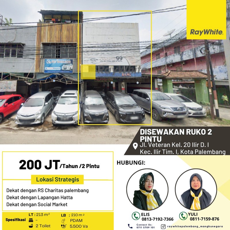 Disewakan Ruko di Jl. Veteran Kel. 20 Ilir D. I Kec. Ilir Tim. I, Kota Palembang
