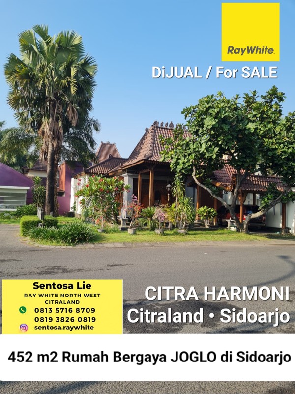 Dijual Rumah Citra Harmoni Sidoarjo - Bergaya Tradisional Joglo - Taman Asri - SHM - Lokasi Bagus - Parkiran Luas Masuk 3 Mobil