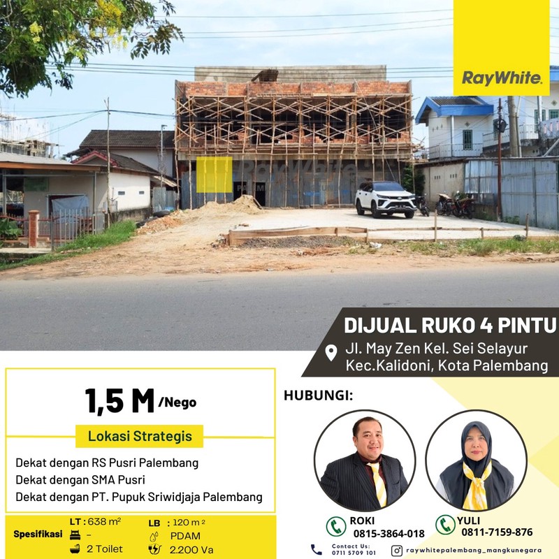 Dijual Ruko 4 PINTU di Jl. May Zen Kel. Sei Selayur Kec.Kalidoni, Kota Palembang