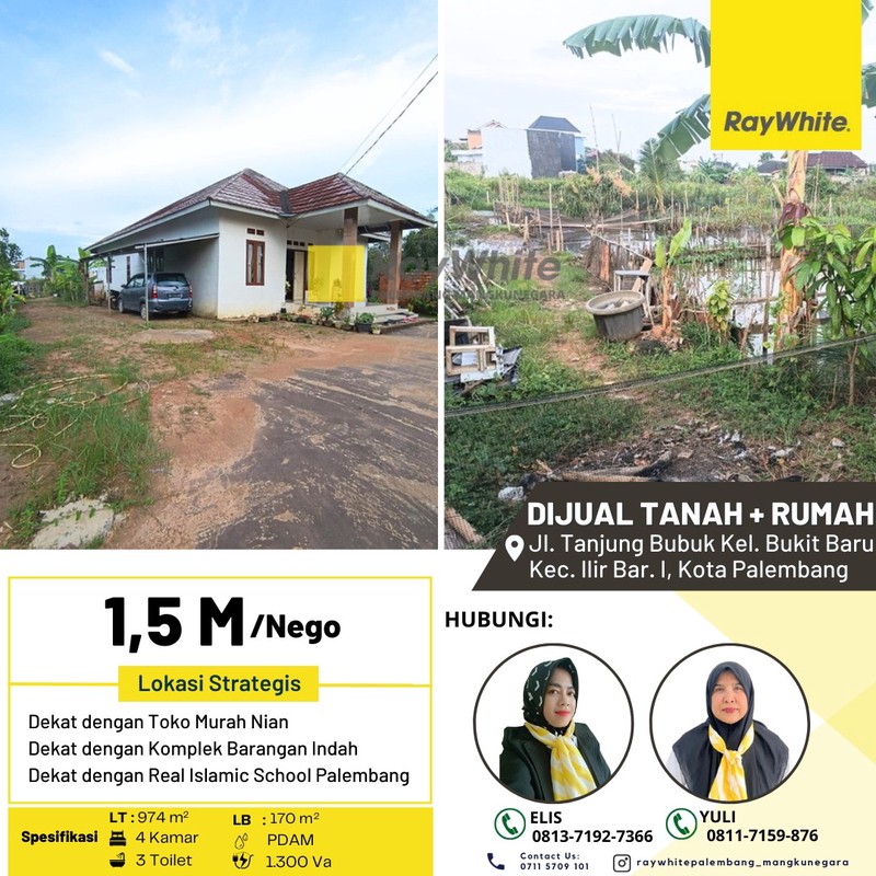 Dijual Tanah + Rumah di Jl. Tanjung Bubuk Kel. Bukit Baru Kec. Ilir Bar. I, Kota Palembang