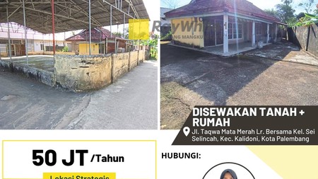 Disewakan Tanah + Rumah di Jl. Taqwa Mata Merah Lr. Bersama Kel. Sei Selincah, Kec. Kalidoni, Kota Palembang